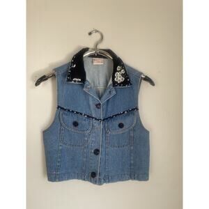 Vintage Romeo Romeo Jean Vest Flowered Collar Size Medium